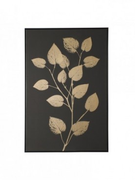 CUADRO IMPRESIÓN HOJAS NEGRO-ORO LIENZO 80 X 4,50 X 120 CM
