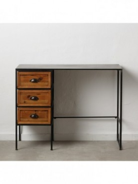 ESCRITORIO NEGRO-NATURAL METAL / MADERA 101 X 43 X 78 CM