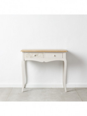 CONSOLA 2 CAJONES BLANCO-NATURAL 90 X 40 X 78 CM