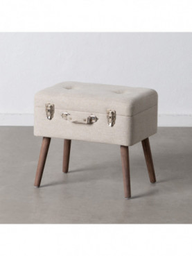 BANQUETA-BAÚL BEIGE TEJIDO-MADERA 50 X 35 X 45 CM