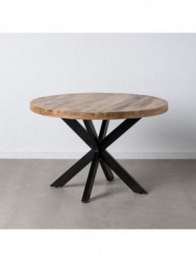 MESA COMEDOR NATURAL-NEGRO MADERA-HIERRO 120 X 120 X 79 CM