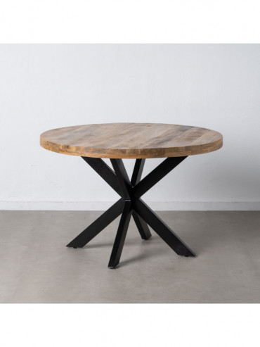 MESA COMEDOR NATURAL-NEGRO MADERA-HIERRO 120 X 120 X 79 CM
