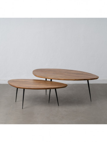 S/2 MESA CENTRO NATURAL MADERA-METAL 110 X 63 X 40 CM