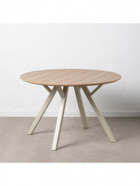 MESA COMEDOR NATURAL-CREMA DM-METAL 120 X 120 X 75 CM