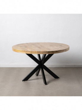 MESA COMEDOR NATURAL-NEGRO MADERA-HIERRO 130 X 130 X 77 CM