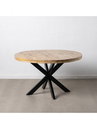 MESA COMEDOR NATURAL-NEGRO MADERA-HIERRO 130 X 130 X 77 CM