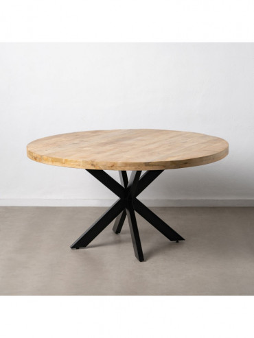 MESA COMEDOR NATURAL-NEGRO MADERA-HIERRO 150 X 150 X 77 CM