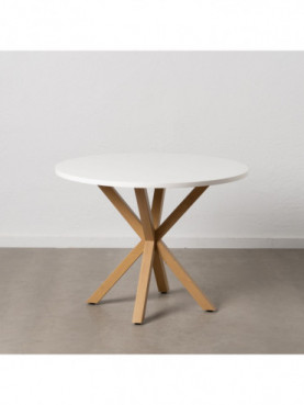 MESA COMEDOR BLANCO-NATURAL DM-METAL 100 X 100 X 76 CM