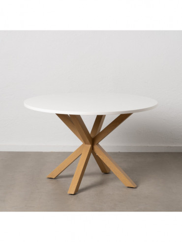 MESA COMEDOR BLANCO-NATURAL DM-METAL 120 X 120 X 76 CM