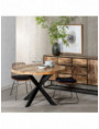 MESA COMEDOR NATURAL-NEGRO MADERA-HIERRO 120 X 120 X 79 CM